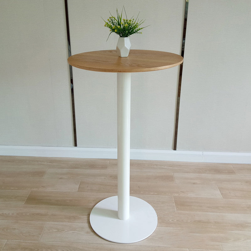 White Modern Style Round Table in Metal Milk Tea Shop Bar Table 23.6"L x 23.6"W x 41.3"H Ivory Wood Clearhalo 'Bar Furniture' 'Bar Tables' 'bar_tables' 'furn' 'furn_bar_tables' 'Furniture' 'furniture_bar_tables' 'Kitchen & Dining Furniture' 4482804