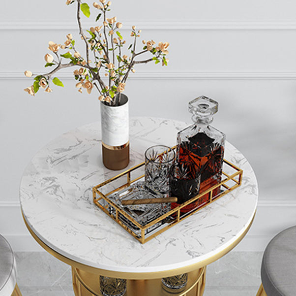 White Glam Style Round Table in Faux Marble and Metal Milk Tea Shop Bar Table Clearhalo 'Bar Furniture' 'Bar Tables' 'bar_tables' 'furn' 'furn_bar_tables' 'Furniture' 'furniture_bar_tables' 'Kitchen & Dining Furniture' 4482856