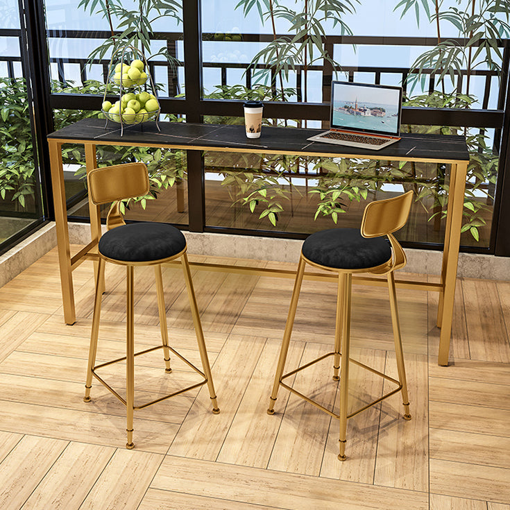 Glam Style Bar Table Metal and Marble Milk Tea Shop Bar Table with Metal Base 70.9"L x 15.7"W x 41.3"H Black-Gold Without Chairs Clearhalo 'Bar Furniture' 'Bar Tables' 'bar_tables' 'furn' 'furn_bar_tables' 'Furniture' 'furniture_bar_tables' 'Kitchen & Dining Furniture' 4482871