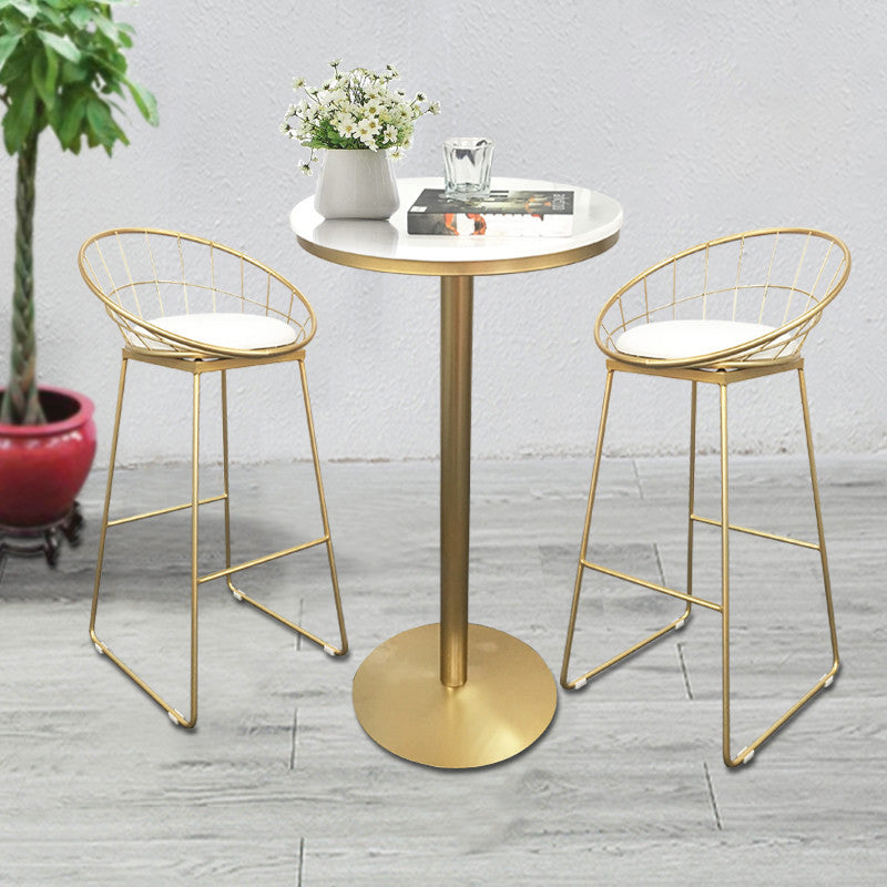 White Glam Style Ropund Table in Iron and Wood Table Milk Tea Shop Bar Table 21.7"L x 21.7"W x 41.3"H Wood Without Chairs Clearhalo 'Bar Furniture' 'Bar Tables' 'bar_tables' 'furn' 'furn_bar_tables' 'Furniture' 'furniture_bar_tables' 'Kitchen & Dining Furniture' 4482883