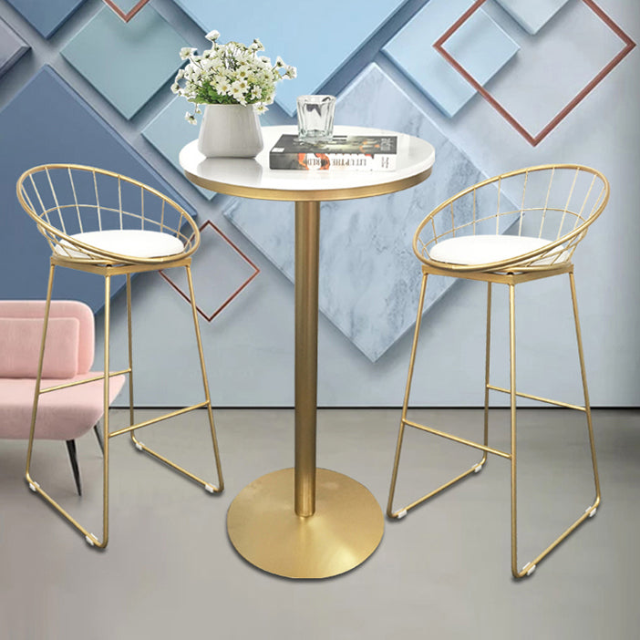 White Glam Style Ropund Table in Iron and Wood Table Milk Tea Shop Bar Table Clearhalo 'Bar Furniture' 'Bar Tables' 'bar_tables' 'furn' 'furn_bar_tables' 'Furniture' 'furniture_bar_tables' 'Kitchen & Dining Furniture' 4482890