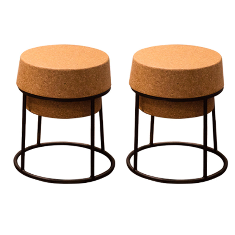Modern Armless Backless Counter Stool Steel Cafe Bar Stool with Wooden Seat 2 Piece Set Short Stool(18"H) Clearhalo 'Bar Furniture' 'Bar Stools' 'bar_stools' 'furn' 'furn_bar_stools' 'furniture_bar_stools' 'Kitchen & Dining Furniture' 'kitchen&dining_furn' 'kitchen' 'kitchen_furn' Furniture' 4482936