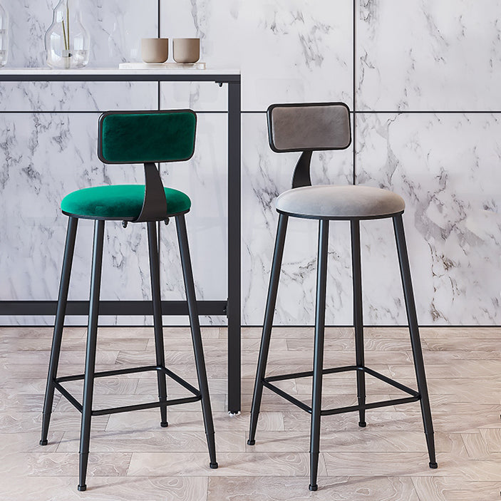 Modern Armless Backrest Counter Stool Iron Cafe Bar Stool with Velvet Cushion and Pedal Clearhalo 'Bar Furniture' 'Bar Stools' 'bar_stools' 'furn' 'furn_bar_stools' 'furniture_bar_stools' 'Kitchen & Dining Furniture' 'kitchen&dining_furn' 'kitchen' 'kitchen_furn' Furniture' 4482984