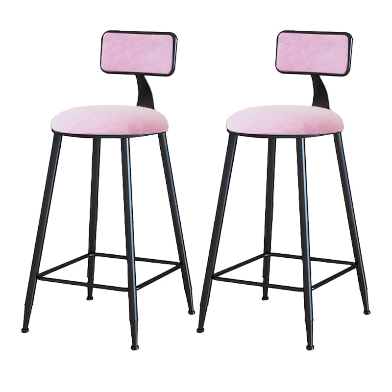 Modern Armless Backrest Counter Stool Iron Cafe Bar Stool with Velvet Cushion and Pedal Pink 2 Piece Set Counter Stool(26"H) Clearhalo 'Bar Furniture' 'Bar Stools' 'bar_stools' 'furn' 'furn_bar_stools' 'furniture_bar_stools' 'Kitchen & Dining Furniture' 'kitchen&dining_furn' 'kitchen' 'kitchen_furn' Furniture' 4483022