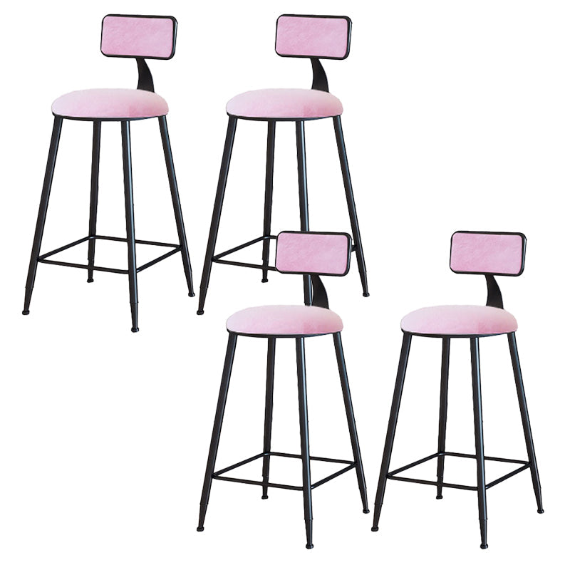 Modern Armless Backrest Counter Stool Iron Cafe Bar Stool with Velvet Cushion and Pedal Pink 4 Piece Set Counter Stool(26"H) Clearhalo 'Bar Furniture' 'Bar Stools' 'bar_stools' 'furn' 'furn_bar_stools' 'furniture_bar_stools' 'Kitchen & Dining Furniture' 'kitchen&dining_furn' 'kitchen' 'kitchen_furn' Furniture' 4483023