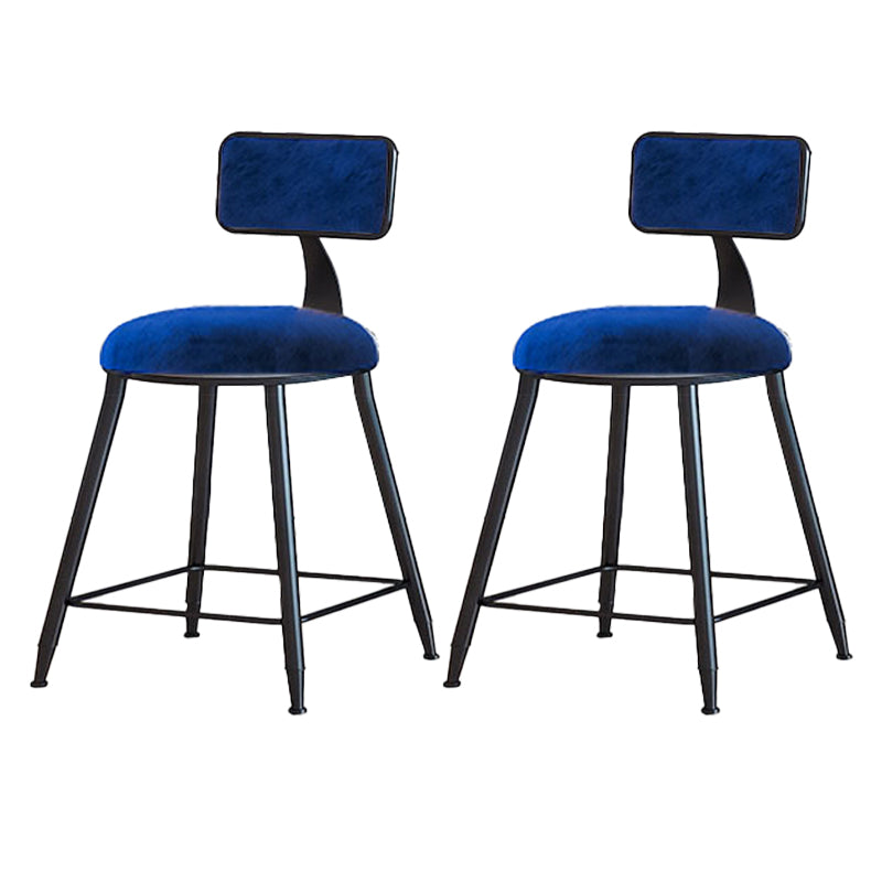 Modern Armless Backrest Counter Stool Iron Cafe Bar Stool with Velvet Cushion and Pedal Blue 2 Piece Set Short Stool(18"H) Clearhalo 'Bar Furniture' 'Bar Stools' 'bar_stools' 'furn' 'furn_bar_stools' 'furniture_bar_stools' 'Kitchen & Dining Furniture' 'kitchen&dining_furn' 'kitchen' 'kitchen_furn' Furniture' 4483028
