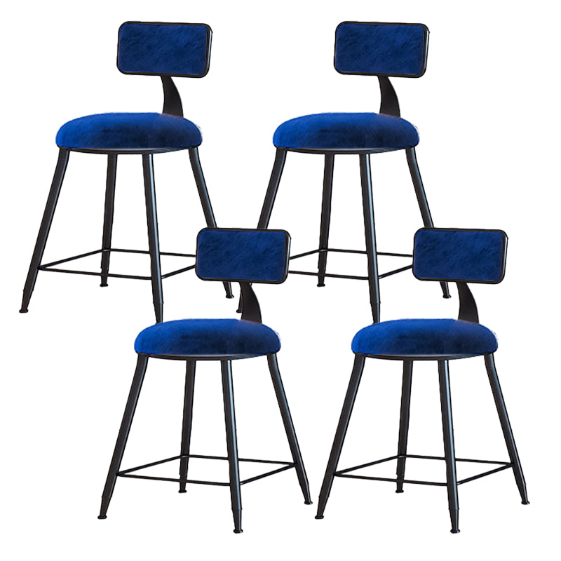 Modern Armless Backrest Counter Stool Iron Cafe Bar Stool with Velvet Cushion and Pedal Blue 4 Piece Set Short Stool(18"H) Clearhalo 'Bar Furniture' 'Bar Stools' 'bar_stools' 'furn' 'furn_bar_stools' 'furniture_bar_stools' 'Kitchen & Dining Furniture' 'kitchen&dining_furn' 'kitchen' 'kitchen_furn' Furniture' 4483029