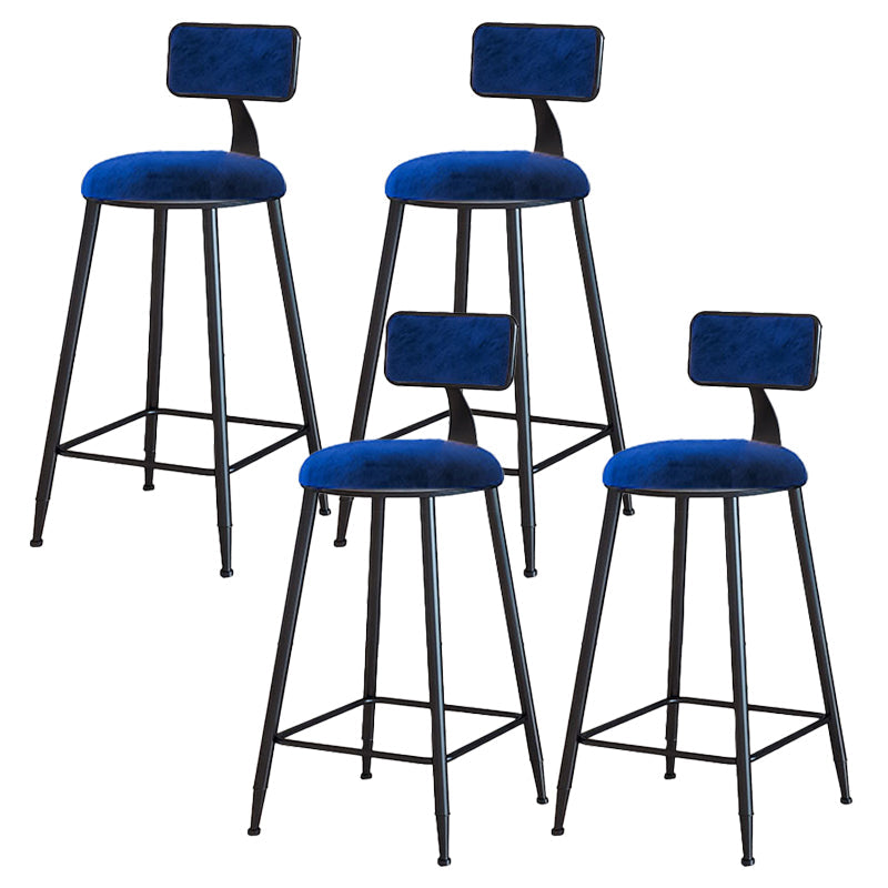 Modern Armless Backrest Counter Stool Iron Cafe Bar Stool with Velvet Cushion and Pedal Blue 4 Piece Set Clearhalo 'Bar Furniture' 'Bar Stools' 'bar_stools' 'furn' 'furn_bar_stools' 'furniture_bar_stools' 'Kitchen & Dining Furniture' 'kitchen&dining_furn' 'kitchen' 'kitchen_furn' Furniture' 4483032