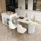 Sintered Stone Dining Table Traditional Luxury Dining Table with Double Pedestal Base White-Gold 63"L x 31.5"W x 29.5"H Without Chairs Clearhalo ' dining_table' 'Dining Tables & Seating' 'Dining Tables' 'furn' 'furn_dining_table' 'Furniture' 'furniture_dining_table' 'Kitchen & Dining Furniture' 'kitchen&dining_furn' 'kitchen' 'kitchen_dining_table' 4491202