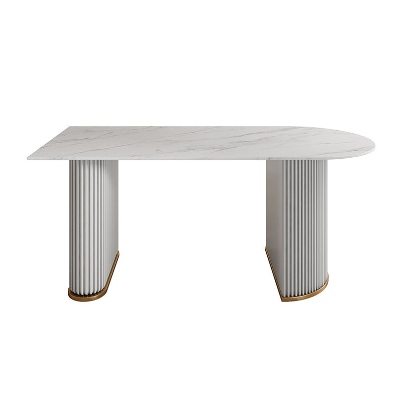Sintered Stone Dining Table Traditional Luxury Dining Table with Double Pedestal Base White Without Chairs Clearhalo ' dining_table' 'Dining Tables & Seating' 'Dining Tables' 'furn' 'furn_dining_table' 'Furniture' 'furniture_dining_table' 'Kitchen & Dining Furniture' 'kitchen&dining_furn' 'kitchen' 'kitchen_dining_table' 4491203