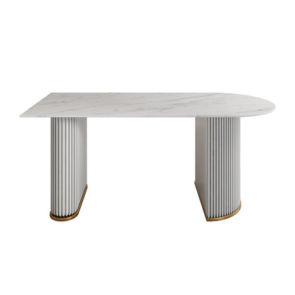 Sintered Stone Dining Table Traditional Luxury Dining Table with Double Pedestal Base White Without Chairs Clearhalo ' dining_table' 'Dining Tables & Seating' 'Dining Tables' 'furn' 'furn_dining_table' 'Furniture' 'furniture_dining_table' 'Kitchen & Dining Furniture' 'kitchen&dining_furn' 'kitchen' 'kitchen_dining_table' 4491203