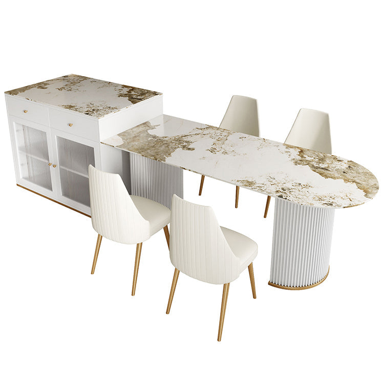 Sintered Stone Dining Table Traditional Luxury Dining Table with Double Pedestal Base Clearhalo ' dining_table' 'Dining Tables & Seating' 'Dining Tables' 'furn' 'furn_dining_table' 'Furniture' 'furniture_dining_table' 'Kitchen & Dining Furniture' 'kitchen&dining_furn' 'kitchen' 'kitchen_dining_table' 4491210