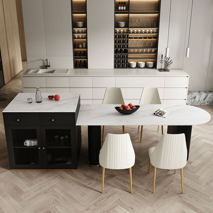 Sintered Stone Dining Table Traditional Luxury Dining Table with Double Pedestal Base Clearhalo ' dining_table' 'Dining Tables & Seating' 'Dining Tables' 'furn' 'furn_dining_table' 'Furniture' 'furniture_dining_table' 'Kitchen & Dining Furniture' 'kitchen&dining_furn' 'kitchen' 'kitchen_dining_table' 4491212