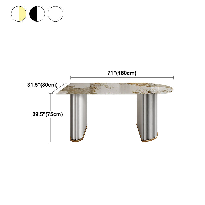 Sintered Stone Dining Table Traditional Luxury Dining Table with Double Pedestal Base Clearhalo ' dining_table' 'Dining Tables & Seating' 'Dining Tables' 'furn' 'furn_dining_table' 'Furniture' 'furniture_dining_table' 'Kitchen & Dining Furniture' 'kitchen&dining_furn' 'kitchen' 'kitchen_dining_table' 4491218