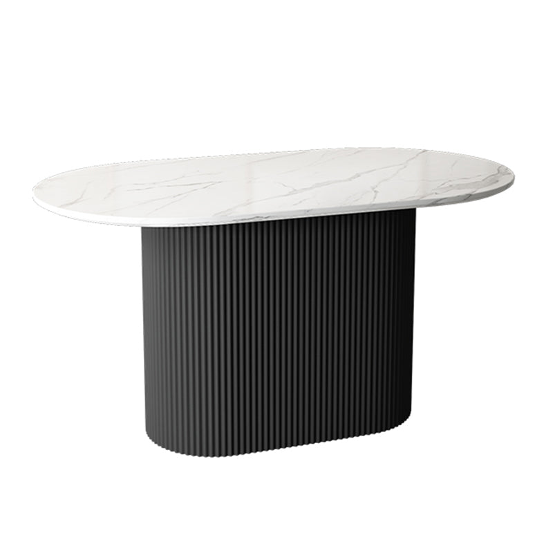 Oval Pedestal Base Dining Table Contemporary Dinette Table for Home Stone Black Clearhalo ' dining_table' 'Dining Tables & Seating' 'Dining Tables' 'furn' 'furn_dining_table' 'Furniture' 'furniture_dining_table' 'Kitchen & Dining Furniture' 'kitchen&dining_furn' 'kitchen' 'kitchen_dining_table' 4491220