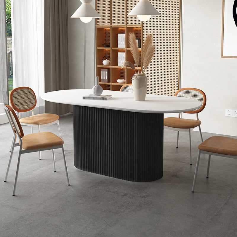 Oval Pedestal Base Dining Table Contemporary Dinette Table for Home Wood Black 63"L x 27.6"W x 29.5"H Clearhalo ' dining_table' 'Dining Tables & Seating' 'Dining Tables' 'furn' 'furn_dining_table' 'Furniture' 'furniture_dining_table' 'Kitchen & Dining Furniture' 'kitchen&dining_furn' 'kitchen' 'kitchen_dining_table' 4491225