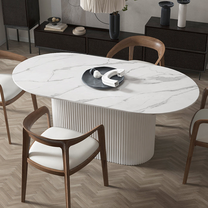 Oval Pedestal Base Dining Table Contemporary Dinette Table for Home Clearhalo ' dining_table' 'Dining Tables & Seating' 'Dining Tables' 'furn' 'furn_dining_table' 'Furniture' 'furniture_dining_table' 'Kitchen & Dining Furniture' 'kitchen&dining_furn' 'kitchen' 'kitchen_dining_table' 4491233