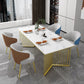 Sintered Stone Dining Table Traditional Luxury Rectangle Dining Table with Gold Frame White 55.1"L x 31.5"W x 29.5"H Without Chairs Clearhalo ' dining_table' 'Dining Tables & Seating' 'Dining Tables' 'furn' 'furn_dining_table' 'Furniture' 'furniture_dining_table' 'Kitchen & Dining Furniture' 'kitchen&dining_furn' 'kitchen' 'kitchen_dining_table' 4491239