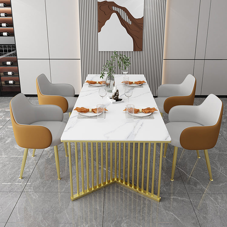 Sintered Stone Dining Table Traditional Luxury Rectangle Dining Table with Gold Frame White 63"L x 31.5"W x 29.5"H Without Chairs Clearhalo ' dining_table' 'Dining Tables & Seating' 'Dining Tables' 'furn' 'furn_dining_table' 'Furniture' 'furniture_dining_table' 'Kitchen & Dining Furniture' 'kitchen&dining_furn' 'kitchen' 'kitchen_dining_table' 4491241