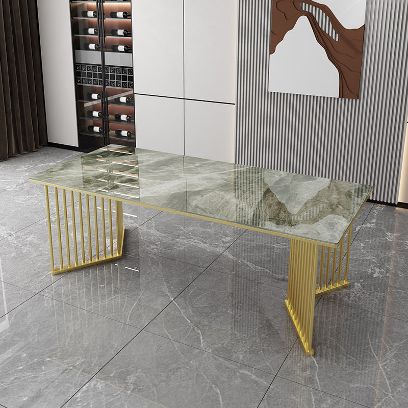 Sintered Stone Dining Table Traditional Luxury Rectangle Dining Table with Gold Frame Gray Without Chairs Clearhalo ' dining_table' 'Dining Tables & Seating' 'Dining Tables' 'furn' 'furn_dining_table' 'Furniture' 'furniture_dining_table' 'Kitchen & Dining Furniture' 'kitchen&dining_furn' 'kitchen' 'kitchen_dining_table' 4491242
