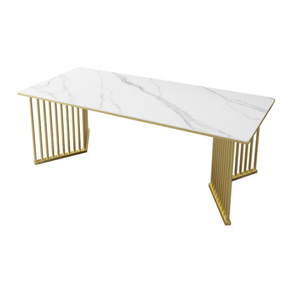 Sintered Stone Dining Table Traditional Luxury Rectangle Dining Table with Gold Frame White Without Chairs Clearhalo ' dining_table' 'Dining Tables & Seating' 'Dining Tables' 'furn' 'furn_dining_table' 'Furniture' 'furniture_dining_table' 'Kitchen & Dining Furniture' 'kitchen&dining_furn' 'kitchen' 'kitchen_dining_table' 4491243