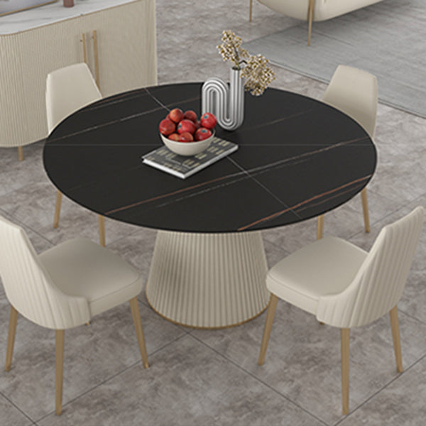 Traditional Luxury Dining Table Round Sintered Stone Dining Table for Home Black Gold 51.2"L x 51.2"W x 29.5"H Without Chairs Clearhalo ' dining_table' 'Dining Tables & Seating' 'Dining Tables' 'furn' 'furn_dining_table' 'Furniture' 'furniture_dining_table' 'Kitchen & Dining Furniture' 'kitchen&dining_furn' 'kitchen' 'kitchen_dining_table' 4491262