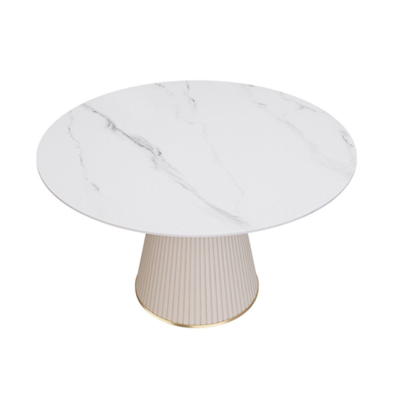 Traditional Luxury Dining Table Round Sintered Stone Dining Table for Home White Without Chairs Clearhalo ' dining_table' 'Dining Tables & Seating' 'Dining Tables' 'furn' 'furn_dining_table' 'Furniture' 'furniture_dining_table' 'Kitchen & Dining Furniture' 'kitchen&dining_furn' 'kitchen' 'kitchen_dining_table' 4491263