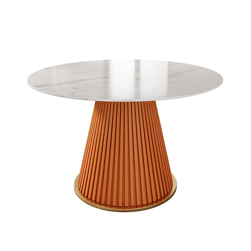 Traditional Luxury Dining Table Round Sintered Stone Pedestal Dining Table Orange Without Chairs Clearhalo ' dining_table' 'Dining Tables & Seating' 'Dining Tables' 'furn' 'furn_dining_table' 'Furniture' 'furniture_dining_table' 'Kitchen & Dining Furniture' 'kitchen&dining_furn' 'kitchen' 'kitchen_dining_table' 4491295