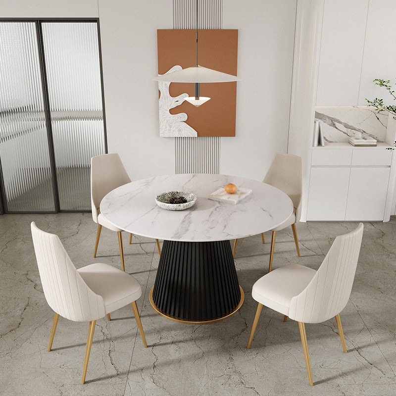 Traditional Luxury Dining Table Round Sintered Stone Pedestal Dining Table Black 39.4"L x 39.4"W x 29.5"H Without Chairs Clearhalo ' dining_table' 'Dining Tables & Seating' 'Dining Tables' 'furn' 'furn_dining_table' 'Furniture' 'furniture_dining_table' 'Kitchen & Dining Furniture' 'kitchen&dining_furn' 'kitchen' 'kitchen_dining_table' 4491296
