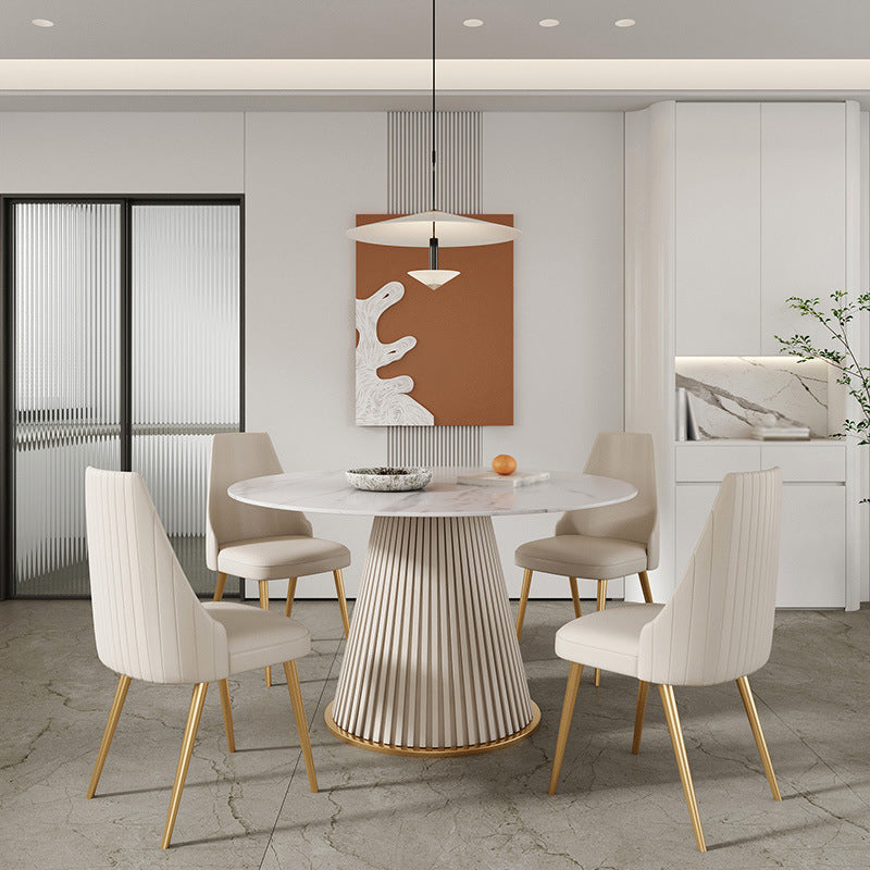 Traditional Luxury Dining Table Round Sintered Stone Pedestal Dining Table White 47.2"L x 47.2"W x 29.5"H Without Chairs Clearhalo ' dining_table' 'Dining Tables & Seating' 'Dining Tables' 'furn' 'furn_dining_table' 'Furniture' 'furniture_dining_table' 'Kitchen & Dining Furniture' 'kitchen&dining_furn' 'kitchen' 'kitchen_dining_table' 4491298
