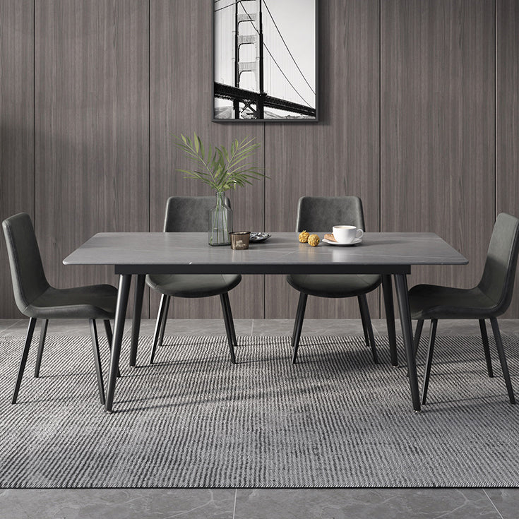 Industrial Style Dining Table Rectangle Sintered Stone 4 Legs Table with Black Frame Light Gray 55.1"L x 31.5"W x 29.5"H Without Chairs Clearhalo ' dining_table' 'Dining Tables & Seating' 'Dining Tables' 'furn' 'furn_dining_table' 'Furniture' 'furniture_dining_table' 'Kitchen & Dining Furniture' 'kitchen&dining_furn' 'kitchen' 'kitchen_dining_table' 4491308