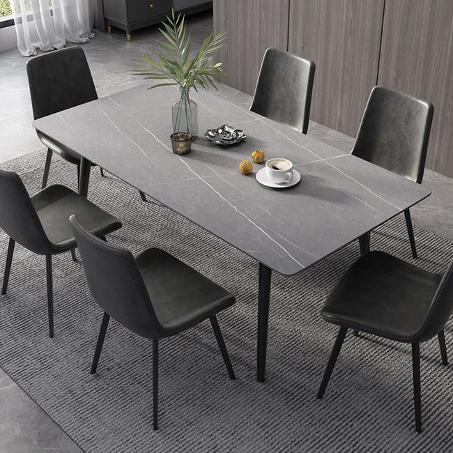 Industrial Style Dining Table Rectangle Sintered Stone 4 Legs Table with Black Frame Light Gray Without Chairs Clearhalo ' dining_table' 'Dining Tables & Seating' 'Dining Tables' 'furn' 'furn_dining_table' 'Furniture' 'furniture_dining_table' 'Kitchen & Dining Furniture' 'kitchen&dining_furn' 'kitchen' 'kitchen_dining_table' 4491309