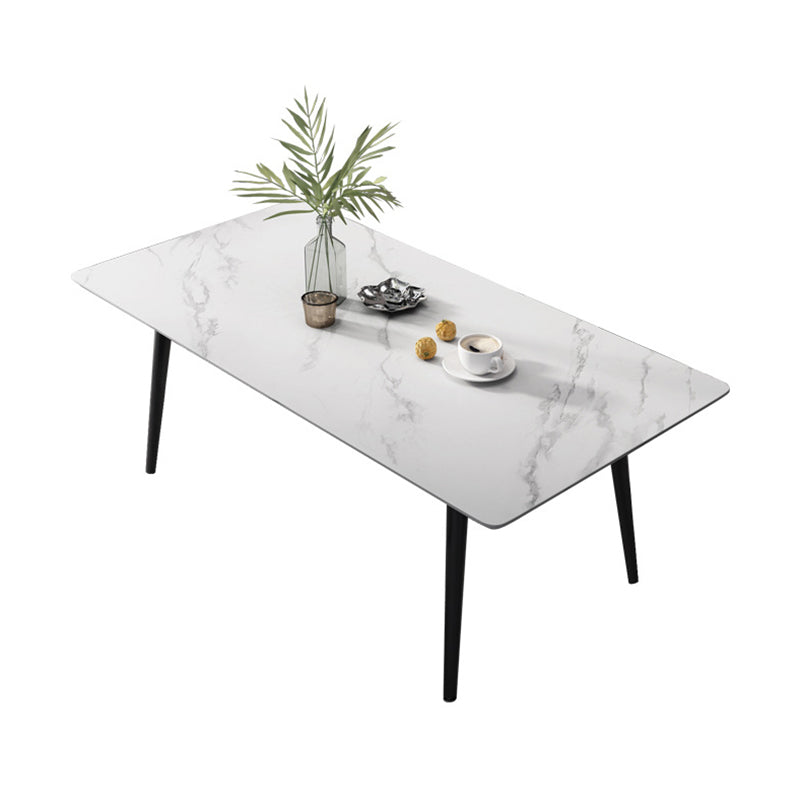 Industrial Style Dining Table Rectangle Sintered Stone 4 Legs Table with Black Frame White Without Chairs Clearhalo ' dining_table' 'Dining Tables & Seating' 'Dining Tables' 'furn' 'furn_dining_table' 'Furniture' 'furniture_dining_table' 'Kitchen & Dining Furniture' 'kitchen&dining_furn' 'kitchen' 'kitchen_dining_table' 4491310