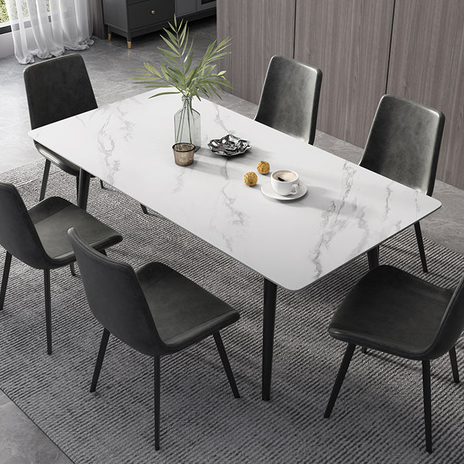 Industrial Style Dining Table Rectangle Sintered Stone 4 Legs Table with Black Frame White 55.1"L x 31.5"W x 29.5"H Without Chairs Clearhalo ' dining_table' 'Dining Tables & Seating' 'Dining Tables' 'furn' 'furn_dining_table' 'Furniture' 'furniture_dining_table' 'Kitchen & Dining Furniture' 'kitchen&dining_furn' 'kitchen' 'kitchen_dining_table' 4491311