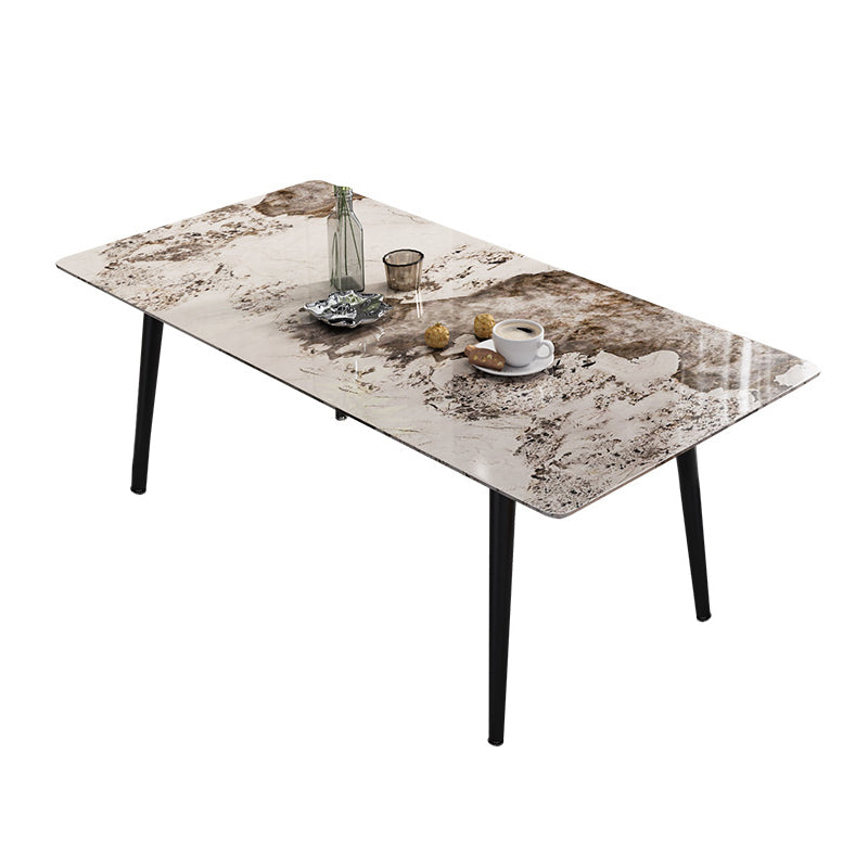 Industrial Style Dining Table Rectangle Sintered Stone 4 Legs Table with Black Frame Pandora Gold Without Chairs Clearhalo ' dining_table' 'Dining Tables & Seating' 'Dining Tables' 'furn' 'furn_dining_table' 'Furniture' 'furniture_dining_table' 'Kitchen & Dining Furniture' 'kitchen&dining_furn' 'kitchen' 'kitchen_dining_table' 4491312