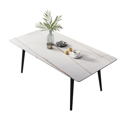 Industrial Style Dining Table Rectangle Sintered Stone 4 Legs Table with Black Frame White Gold Without Chairs Clearhalo ' dining_table' 'Dining Tables & Seating' 'Dining Tables' 'furn' 'furn_dining_table' 'Furniture' 'furniture_dining_table' 'Kitchen & Dining Furniture' 'kitchen&dining_furn' 'kitchen' 'kitchen_dining_table' 4491313