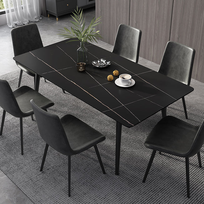 Industrial Style Dining Table Rectangle Sintered Stone 4 Legs Table with Black Frame Black Gold Without Chairs Clearhalo ' dining_table' 'Dining Tables & Seating' 'Dining Tables' 'furn' 'furn_dining_table' 'Furniture' 'furniture_dining_table' 'Kitchen & Dining Furniture' 'kitchen&dining_furn' 'kitchen' 'kitchen_dining_table' 4491314