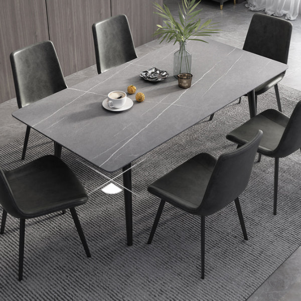 Industrial Style Dining Table Rectangle Sintered Stone 4 Legs Table with Black Frame Clearhalo ' dining_table' 'Dining Tables & Seating' 'Dining Tables' 'furn' 'furn_dining_table' 'Furniture' 'furniture_dining_table' 'Kitchen & Dining Furniture' 'kitchen&dining_furn' 'kitchen' 'kitchen_dining_table' 4491317