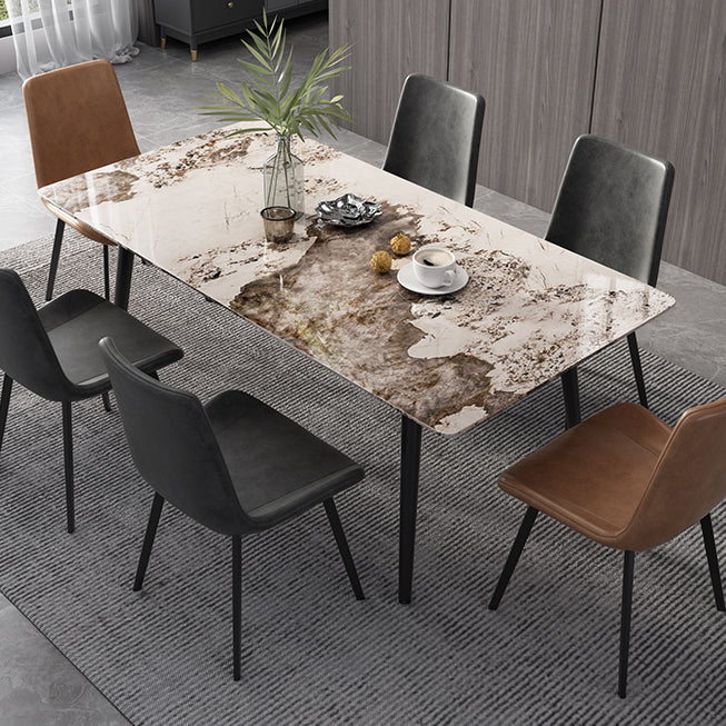Industrial Style Dining Table Rectangle Sintered Stone 4 Legs Table with Black Frame Clearhalo ' dining_table' 'Dining Tables & Seating' 'Dining Tables' 'furn' 'furn_dining_table' 'Furniture' 'furniture_dining_table' 'Kitchen & Dining Furniture' 'kitchen&dining_furn' 'kitchen' 'kitchen_dining_table' 4491320