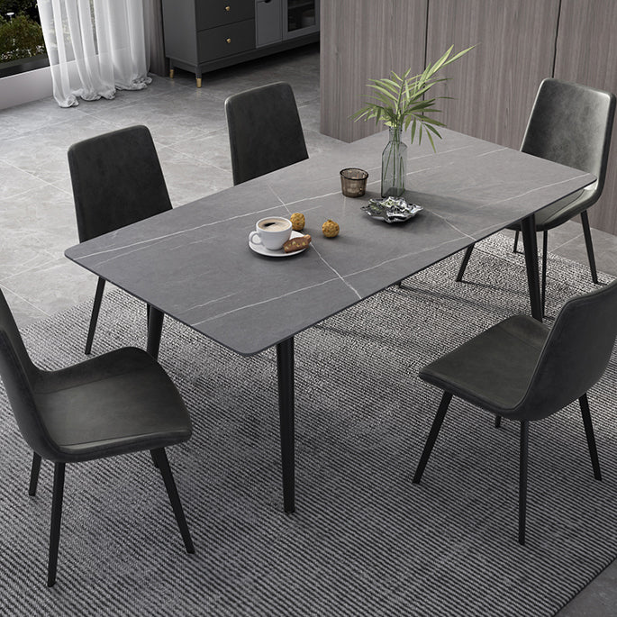 Industrial Style Dining Table Rectangle Sintered Stone 4 Legs Table with Black Frame Clearhalo ' dining_table' 'Dining Tables & Seating' 'Dining Tables' 'furn' 'furn_dining_table' 'Furniture' 'furniture_dining_table' 'Kitchen & Dining Furniture' 'kitchen&dining_furn' 'kitchen' 'kitchen_dining_table' 4491322