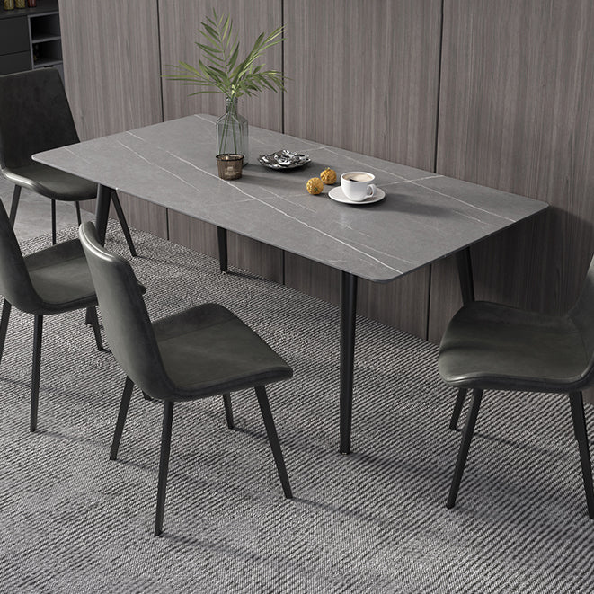 Industrial Style Dining Table Rectangle Sintered Stone 4 Legs Table with Black Frame Clearhalo ' dining_table' 'Dining Tables & Seating' 'Dining Tables' 'furn' 'furn_dining_table' 'Furniture' 'furniture_dining_table' 'Kitchen & Dining Furniture' 'kitchen&dining_furn' 'kitchen' 'kitchen_dining_table' 4491323