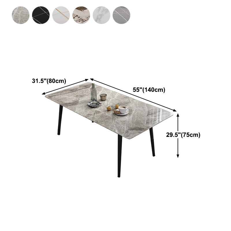 Industrial Style Dining Table Rectangle Sintered Stone 4 Legs Table with Black Frame Clearhalo ' dining_table' 'Dining Tables & Seating' 'Dining Tables' 'furn' 'furn_dining_table' 'Furniture' 'furniture_dining_table' 'Kitchen & Dining Furniture' 'kitchen&dining_furn' 'kitchen' 'kitchen_dining_table' 4491325