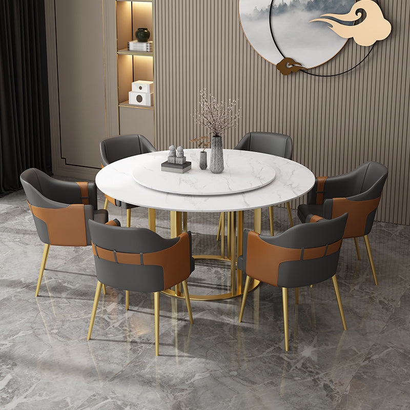 Round Sintered Stone Dining Table Traditional Luxury Dining Table with Gold Base 63"L x 63"W x 29.5"H Lazy Susan Without Chairs Clearhalo ' dining_table' 'Dining Tables & Seating' 'Dining Tables' 'furn' 'furn_dining_table' 'Furniture' 'furniture_dining_table' 'Kitchen & Dining Furniture' 'kitchen&dining_furn' 'kitchen' 'kitchen_dining_table' 4491346
