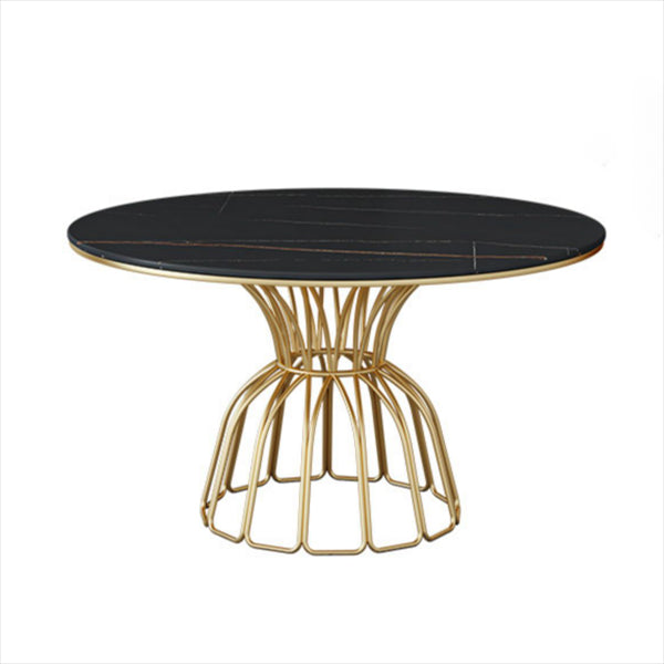 Metal Traditional Luxury Round Table Sintered Stone Top Table with Pedestal Base Black Without Chairs Clearhalo ' dining_table' 'Dining Tables & Seating' 'Dining Tables' 'furn' 'furn_dining_table' 'Furniture' 'furniture_dining_table' 'Kitchen & Dining Furniture' 'kitchen&dining_furn' 'kitchen' 'kitchen_dining_table' 4491366