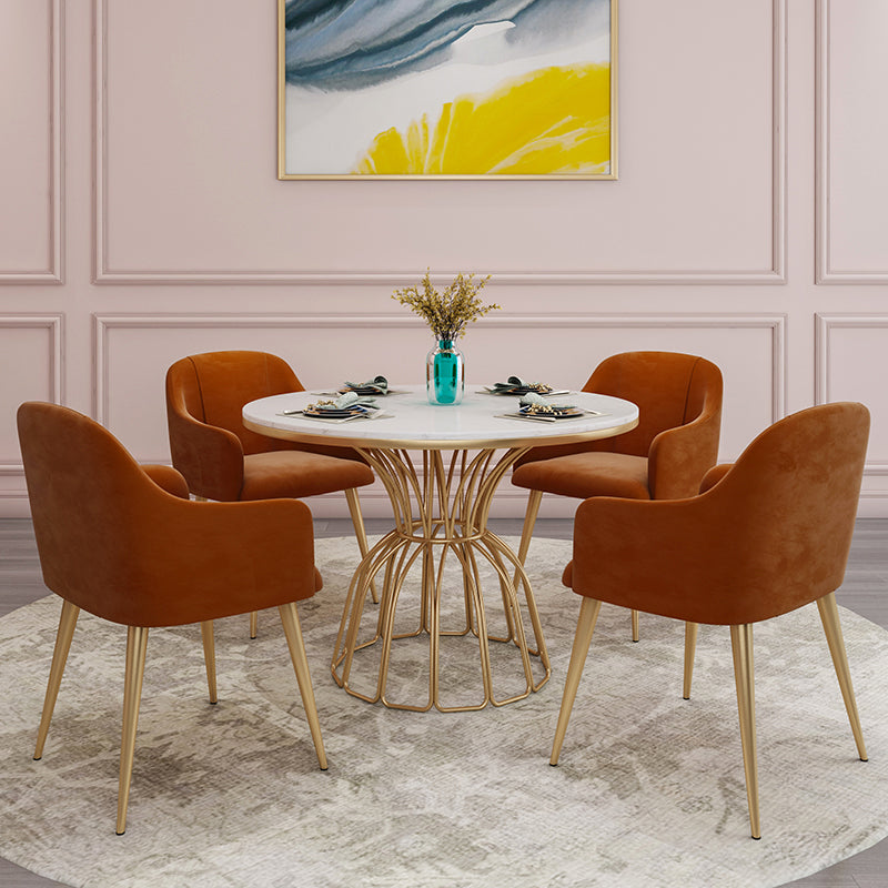Metal Traditional Luxury Round Table Sintered Stone Top Table with Pedestal Base White 39.4"L x 39.4"W x 29.5"H Without Chairs Clearhalo ' dining_table' 'Dining Tables & Seating' 'Dining Tables' 'furn' 'furn_dining_table' 'Furniture' 'furniture_dining_table' 'Kitchen & Dining Furniture' 'kitchen&dining_furn' 'kitchen' 'kitchen_dining_table' 4491367