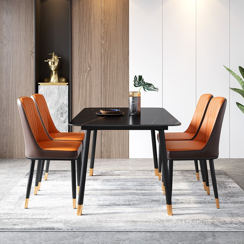 Rectangle Sintered Stone Dining Table Traditional Luxury Dining Table with Black Frame Black Gold 47.2"L x 23.6"W x 29.5"H Without Chairs Clearhalo ' dining_table' 'Dining Tables & Seating' 'Dining Tables' 'furn' 'furn_dining_table' 'Furniture' 'furniture_dining_table' 'Kitchen & Dining Furniture' 'kitchen&dining_furn' 'kitchen' 'kitchen_dining_table' 4491402
