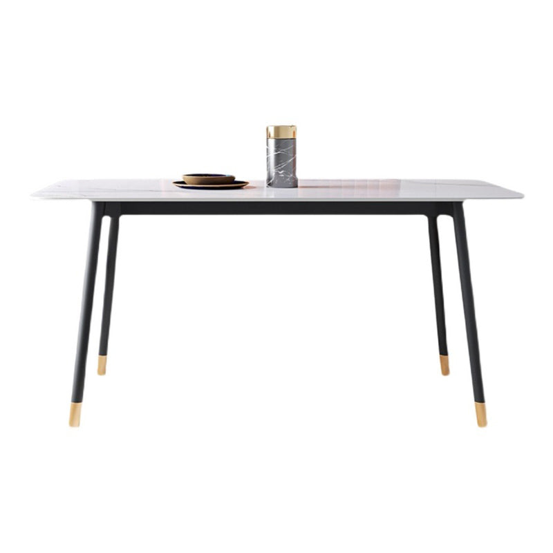 Rectangle Sintered Stone Dining Table Traditional Luxury Dining Table with Black Frame White Without Chairs Clearhalo ' dining_table' 'Dining Tables & Seating' 'Dining Tables' 'furn' 'furn_dining_table' 'Furniture' 'furniture_dining_table' 'Kitchen & Dining Furniture' 'kitchen&dining_furn' 'kitchen' 'kitchen_dining_table' 4491408