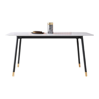Rectangle Sintered Stone Dining Table Traditional Luxury Dining Table with Black Frame White Without Chairs Clearhalo ' dining_table' 'Dining Tables & Seating' 'Dining Tables' 'furn' 'furn_dining_table' 'Furniture' 'furniture_dining_table' 'Kitchen & Dining Furniture' 'kitchen&dining_furn' 'kitchen' 'kitchen_dining_table' 4491408