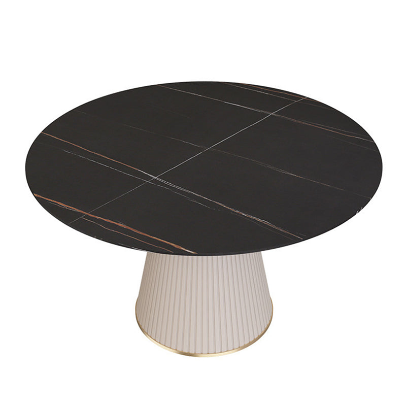Modern Round Dining Table Stone Top Table with Pedestal Base Black Without Chairs Clearhalo ' dining_table' 'Dining Tables & Seating' 'Dining Tables' 'furn' 'furn_dining_table' 'Furniture' 'furniture_dining_table' 'Kitchen & Dining Furniture' 'kitchen&dining_furn' 'kitchen' 'kitchen_dining_table' 4491432
