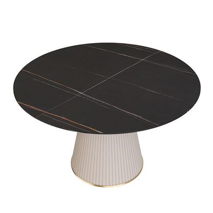 Modern Round Dining Table Stone Top Table with Pedestal Base Black Without Chairs Clearhalo ' dining_table' 'Dining Tables & Seating' 'Dining Tables' 'furn' 'furn_dining_table' 'Furniture' 'furniture_dining_table' 'Kitchen & Dining Furniture' 'kitchen&dining_furn' 'kitchen' 'kitchen_dining_table' 4491432